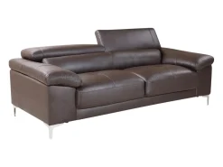 Sofá|LINEA SOFA Sofá 3 lugares em pele com apoios de cabeça Castanho - SOLANGE Castanho chocolate