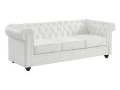 Vente-unique Sofá 3 lugares em pele de búfalo icónico CHESTERFIELD Branco