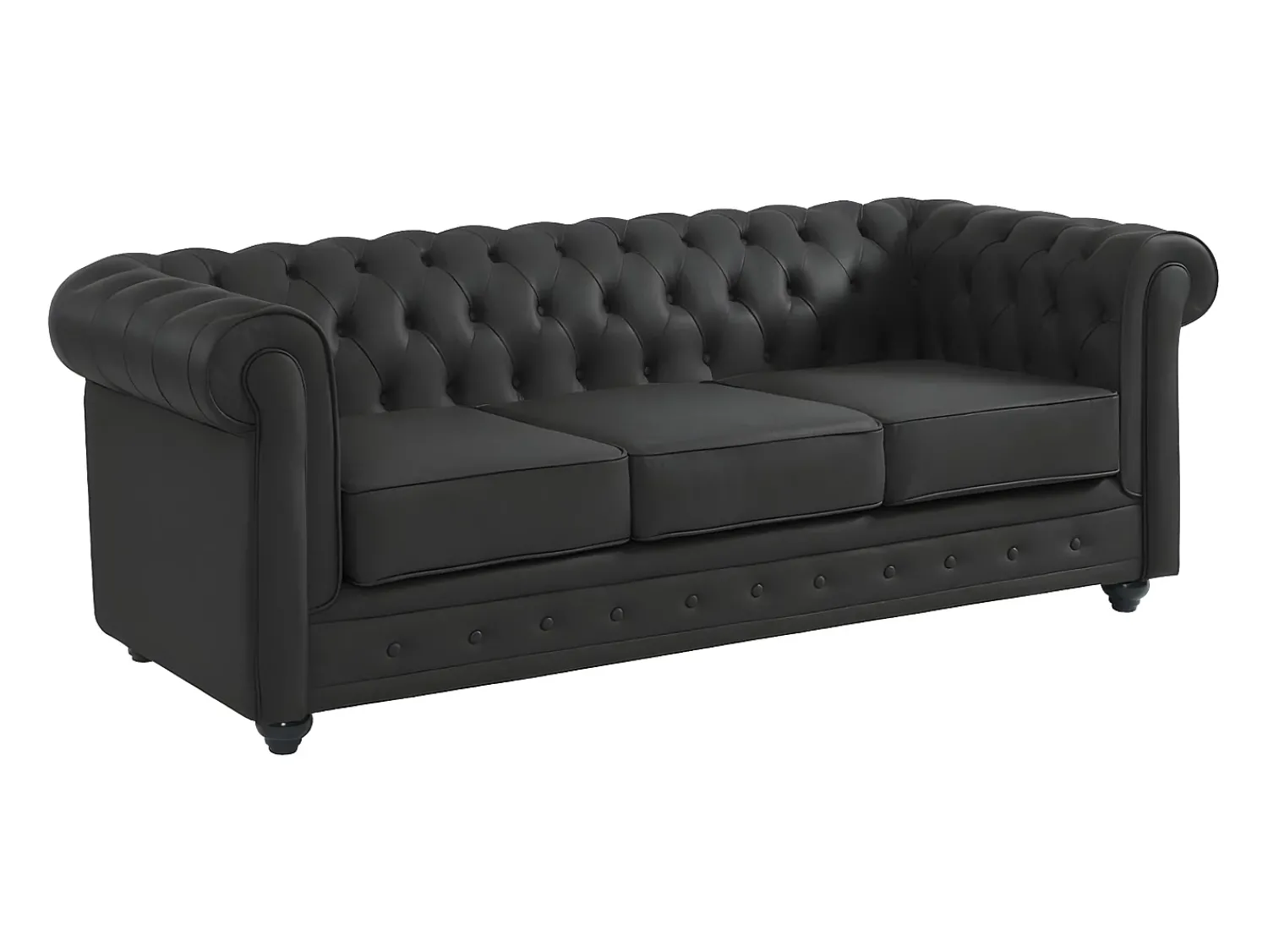 Sofá|Vente-unique Sofá 3 lugares em pele de búfalo icónico CHESTERFIELD Preto