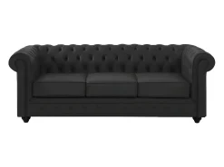 Sofá|Vente-unique Sofá 3 lugares em pele de búfalo icónico CHESTERFIELD Preto
