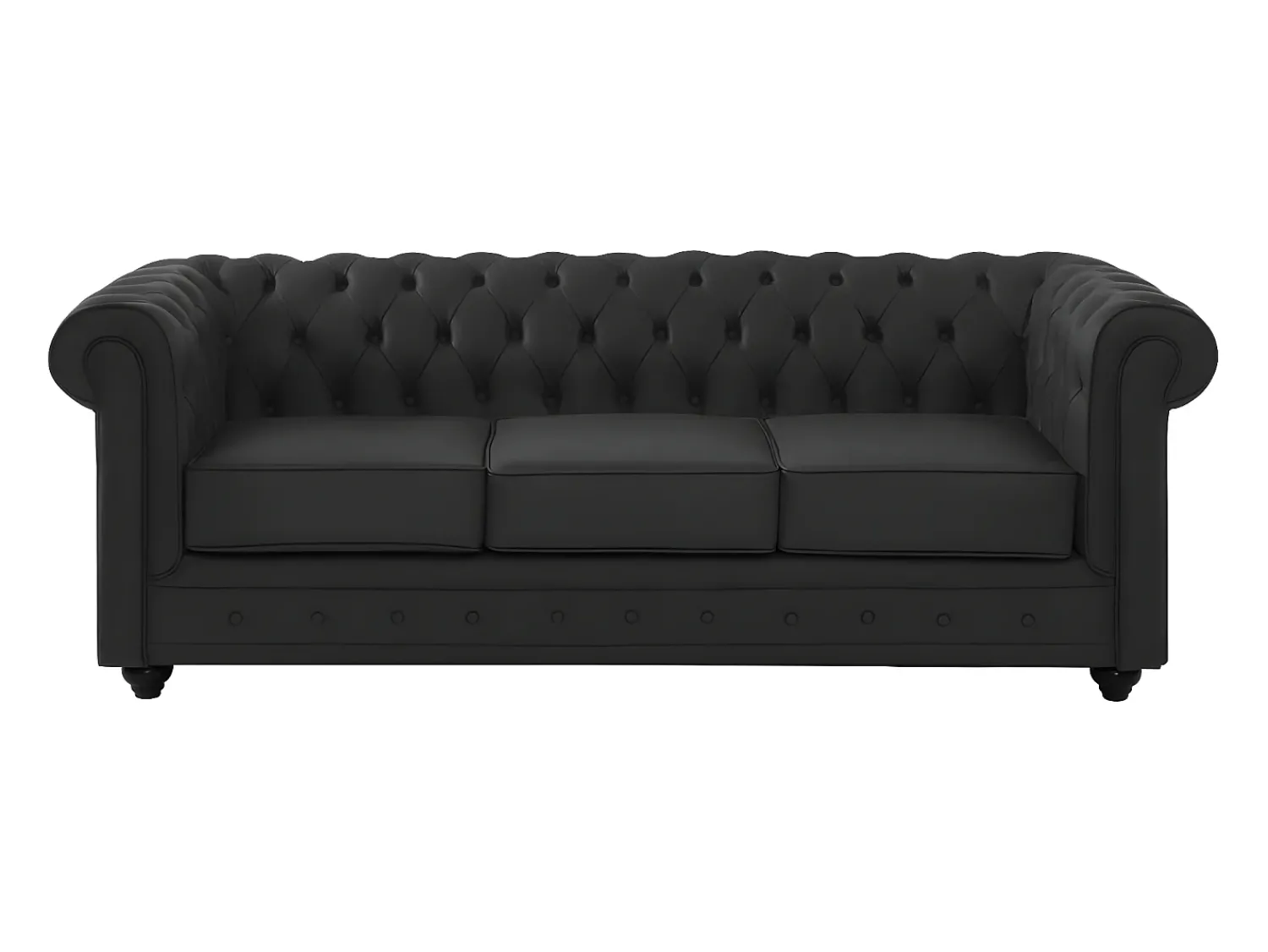 Sofá|Vente-unique Sofá 3 lugares em pele de búfalo icónico CHESTERFIELD Preto