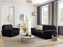 Sale LINEA SOFA Sofá 3 lugares em pele de vaca cor preta - THIBAULT Preto