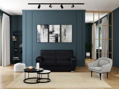 LINEA SOFA Sofá 2 lugares em pele de vaca cor Preta - THIBAULT^ Sofá