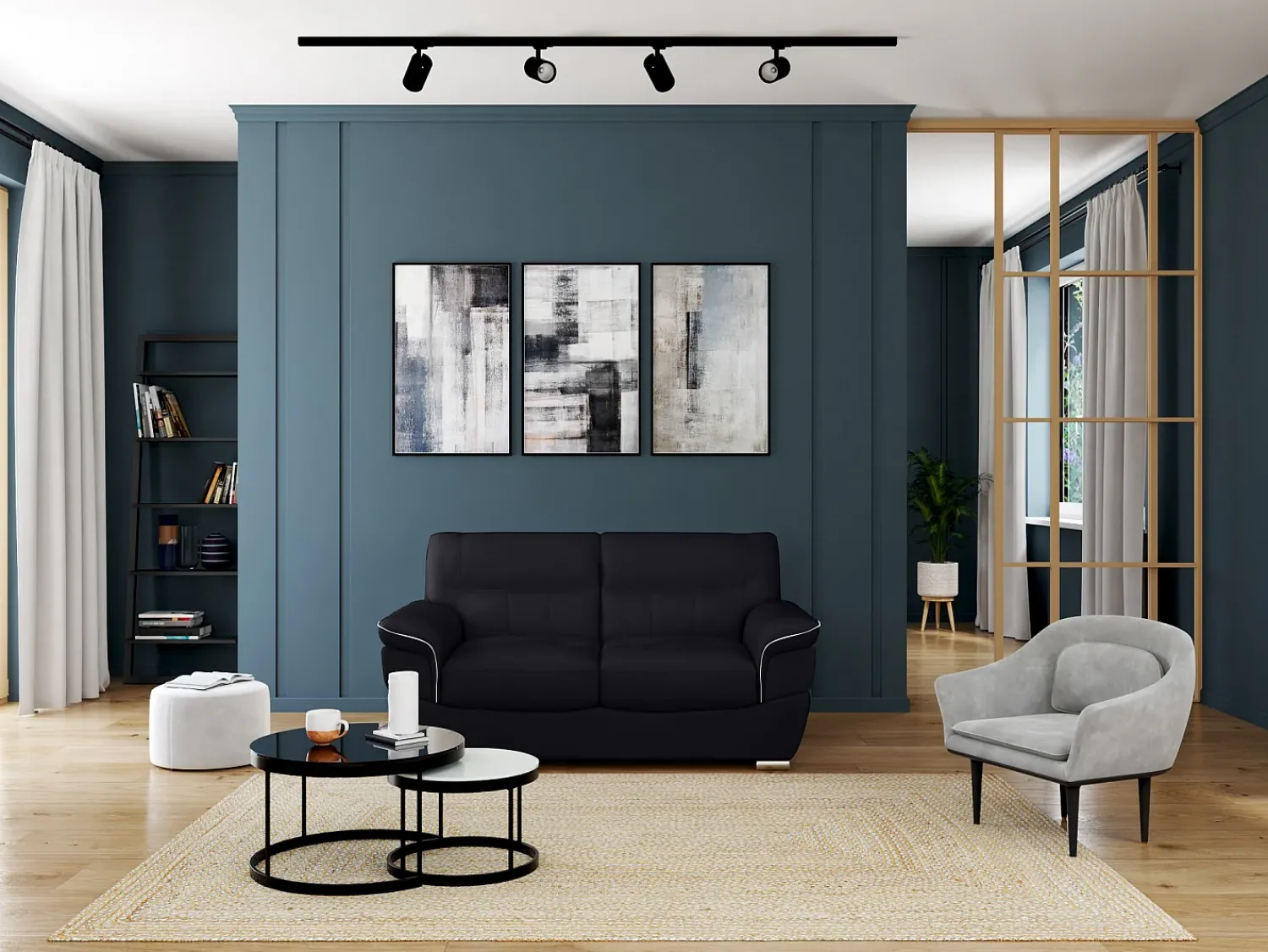 LINEA SOFA Sofá 2 lugares em pele de vaca cor Preta - THIBAULT^ Sofá