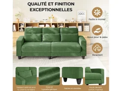 Sofá|DripeX Sofá 3 lugares em tecido chenille - com 3 almofadas - capa removível lavável - 220x81x88cm Verde