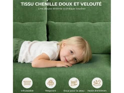 Sofá|DripeX Sofá 3 lugares em tecido chenille - com 3 almofadas - capa removível lavável - 220x81x88cm Verde