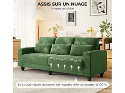 Sofá|DripeX Sofá 3 lugares em tecido chenille - com 3 almofadas - capa removível lavável - 220x81x88cm Verde