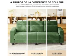Sofá|DripeX Sofá 3 lugares em tecido chenille - com 3 almofadas - capa removível lavável - 220x81x88cm Verde