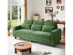 Sofá|DripeX Sofá 3 lugares em tecido chenille - com 3 almofadas - capa removível lavável - 220x81x88cm Verde