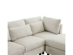 Sofá|DripeX Sofá 3 lugares em tecido de linho, com puff, 3 almofadas lombares e 2 almofadas, 220x83x81cm, Bege