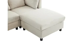 Sofá|DripeX Sofá 3 lugares em tecido de linho, com puff, 3 almofadas lombares e 2 almofadas, 220x83x81cm, Bege