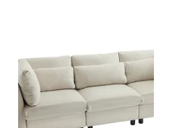 Sofá|DripeX Sofá 3 lugares em tecido de linho, com puff, 3 almofadas lombares e 2 almofadas, 220x83x81cm, Bege