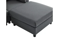 Sofá*DripeX Sofá 3 lugares em tecido de linho, com puff, 3 almofadas lombares e 2 almofadas, 220x83x81cm, Cinza Cinzento