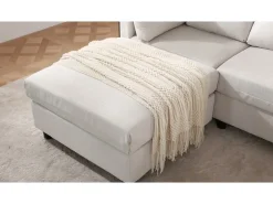 Sofá*DripeX Sofá 3 lugares em tecido de linho, com puff, 3 almofadas lombares e 2 almofadas, 220x83x81cm, Cinza Cinzento