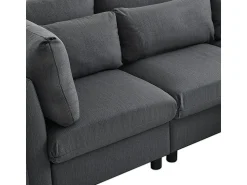 Sofá*DripeX Sofá 3 lugares em tecido de linho, com puff, 3 almofadas lombares e 2 almofadas, 220x83x81cm, Cinza Cinzento