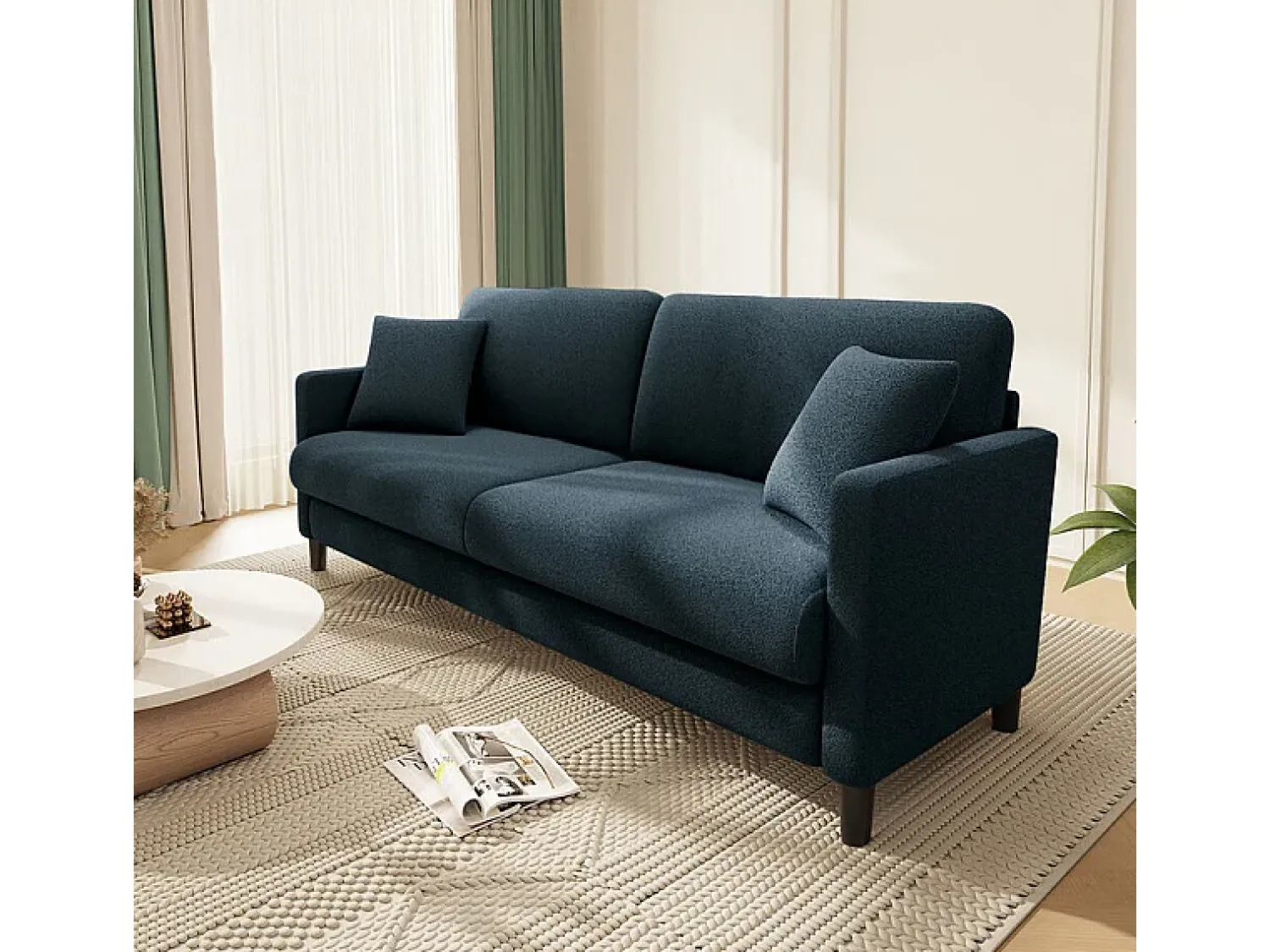 Clearance DripeX Sofá 2 lugares em tecido veludo teddy com 2 almofadas - - 148 x 89 x 79 cm Azul