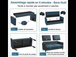Clearance DripeX Sofá 2 lugares em tecido veludo teddy com 2 almofadas - - 148 x 89 x 79 cm Azul