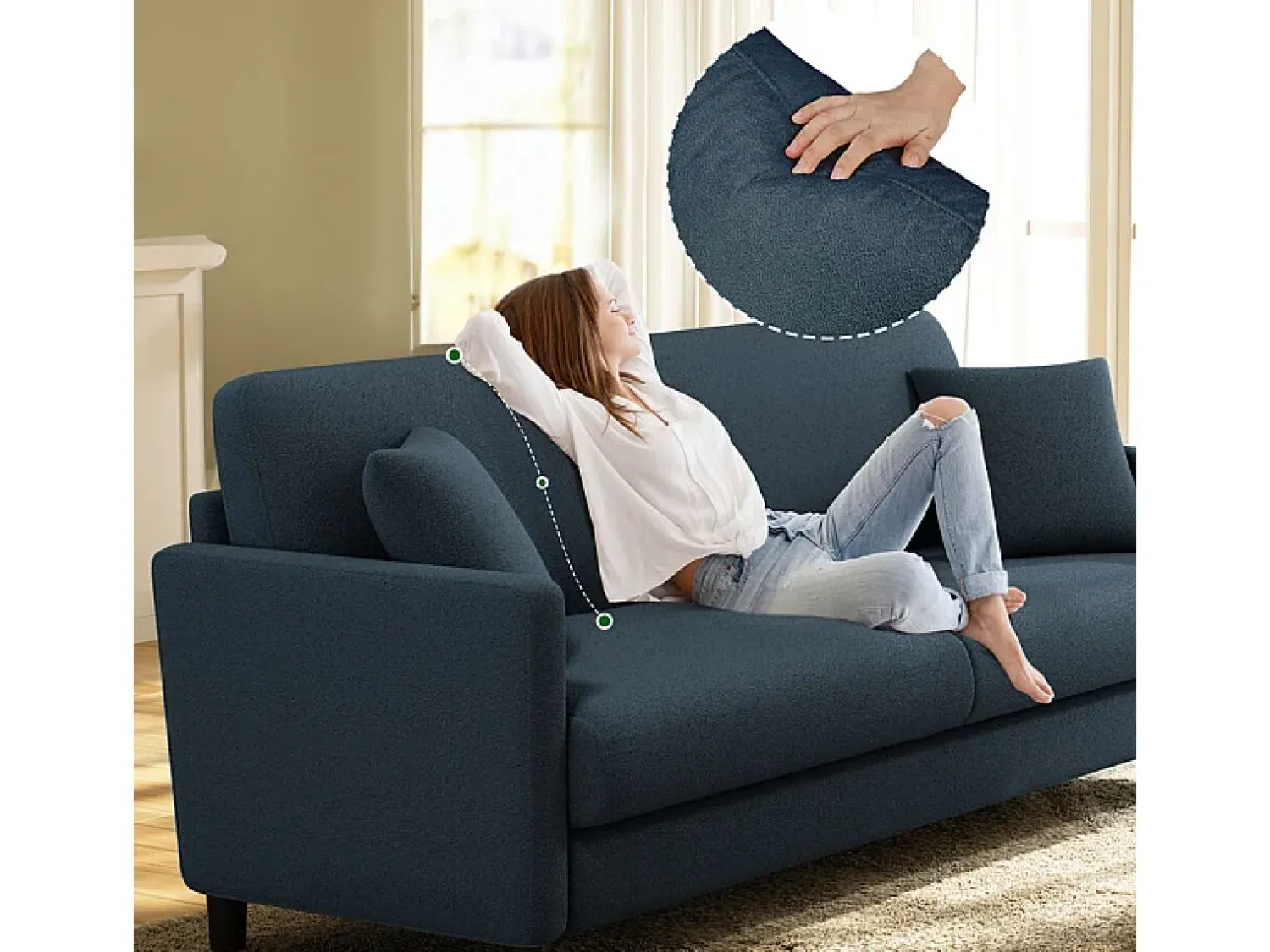Clearance DripeX Sofá 2 lugares em tecido veludo teddy com 2 almofadas - - 148 x 89 x 79 cm Azul