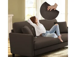DripeX Sofá 2 lugares em tecido veludo teddy com 2 almofadas - Marrom - 148 x 89 x 79 cm^ Sofá
