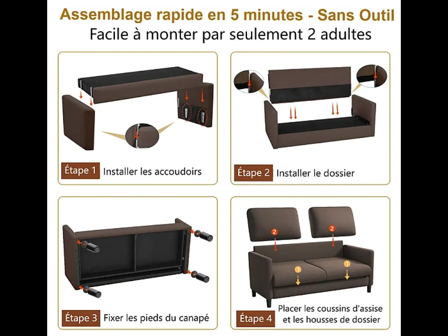 DripeX Sofá 2 lugares em tecido veludo teddy com 2 almofadas - Marrom - 148 x 89 x 79 cm^ Sofá