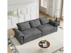 DripeX Sofá 3 lugares em veludo cotelê, com 2 almofadas de braço, removíveis e laváveis, 265x86x88cm, Cinza^ Sofá