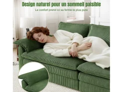 Sofá*DripeX Sofá 3 lugares em veludo cotelê, com 2 almofadas de braço, removíveis e laváveis, 265x86x88cm, Verde