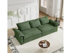 Sofá*DripeX Sofá 3 lugares em veludo cotelê, com 2 almofadas de braço, removíveis e laváveis, 265x86x88cm, Verde