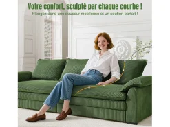 Sofá*DripeX Sofá 3 lugares em veludo cotelê, com 2 almofadas de braço, removíveis e laváveis, 265x86x88cm, Verde