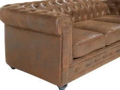 Sofá*Vente-unique Sofá 3 lugares microfibra aspeto envelhecido CHESTERFIELD Castanho