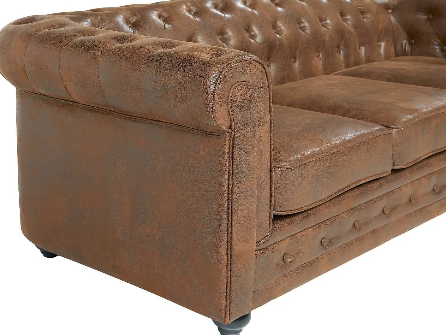 Sofá*Vente-unique Sofá 3 lugares microfibra aspeto envelhecido CHESTERFIELD Castanho