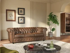 Sofá*Vente-unique Sofá 3 lugares microfibra aspeto envelhecido CHESTERFIELD Castanho