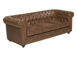 Sofá*Vente-unique Sofá 3 lugares microfibra aspeto envelhecido CHESTERFIELD Castanho