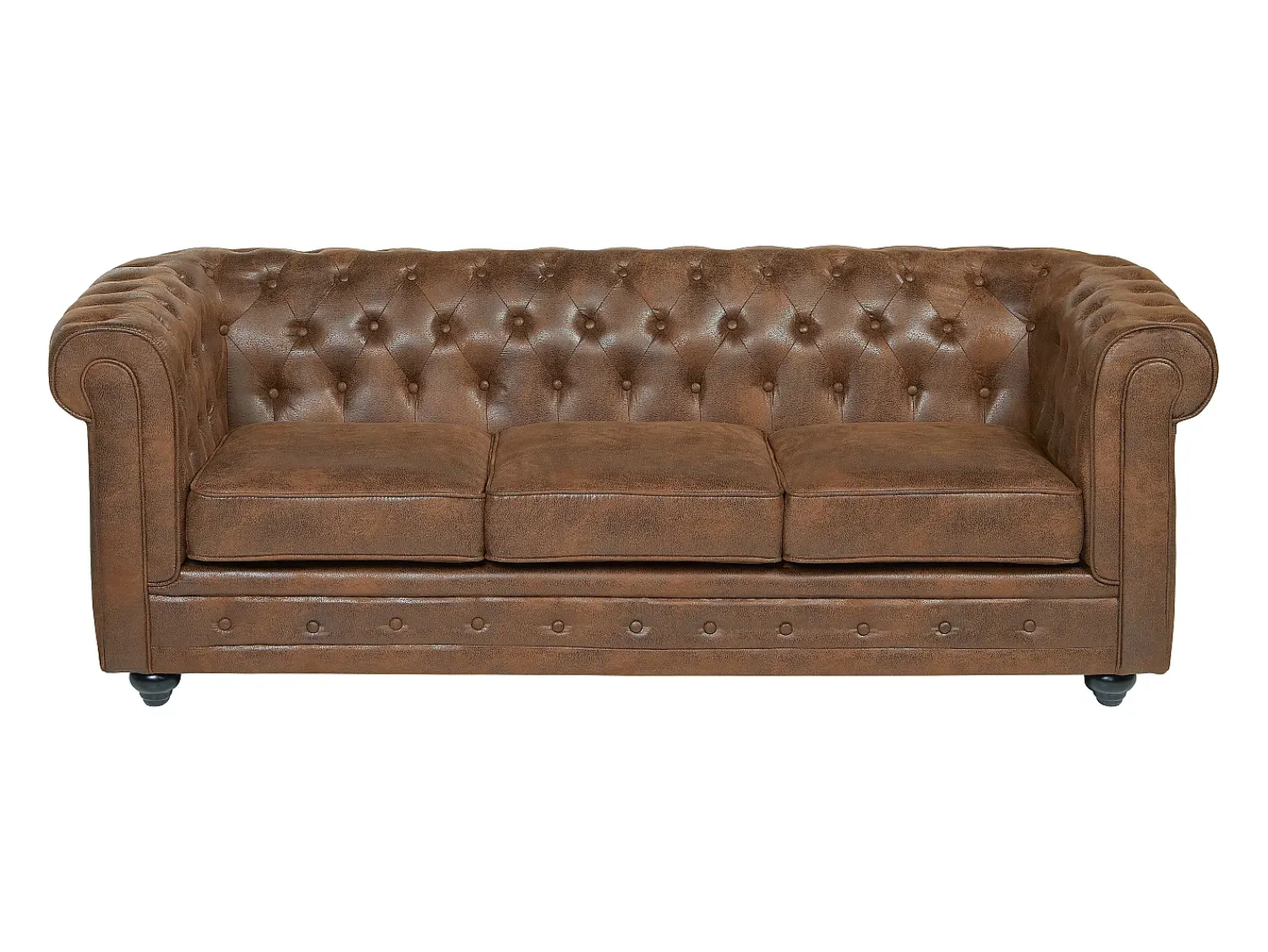 Sofá*Vente-unique Sofá 3 lugares microfibra aspeto envelhecido CHESTERFIELD Castanho