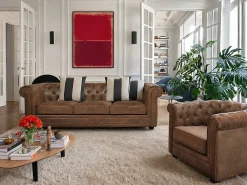 Sofá*Vente-unique Sofá 3 lugares microfibra aspeto envelhecido CHESTERFIELD Castanho