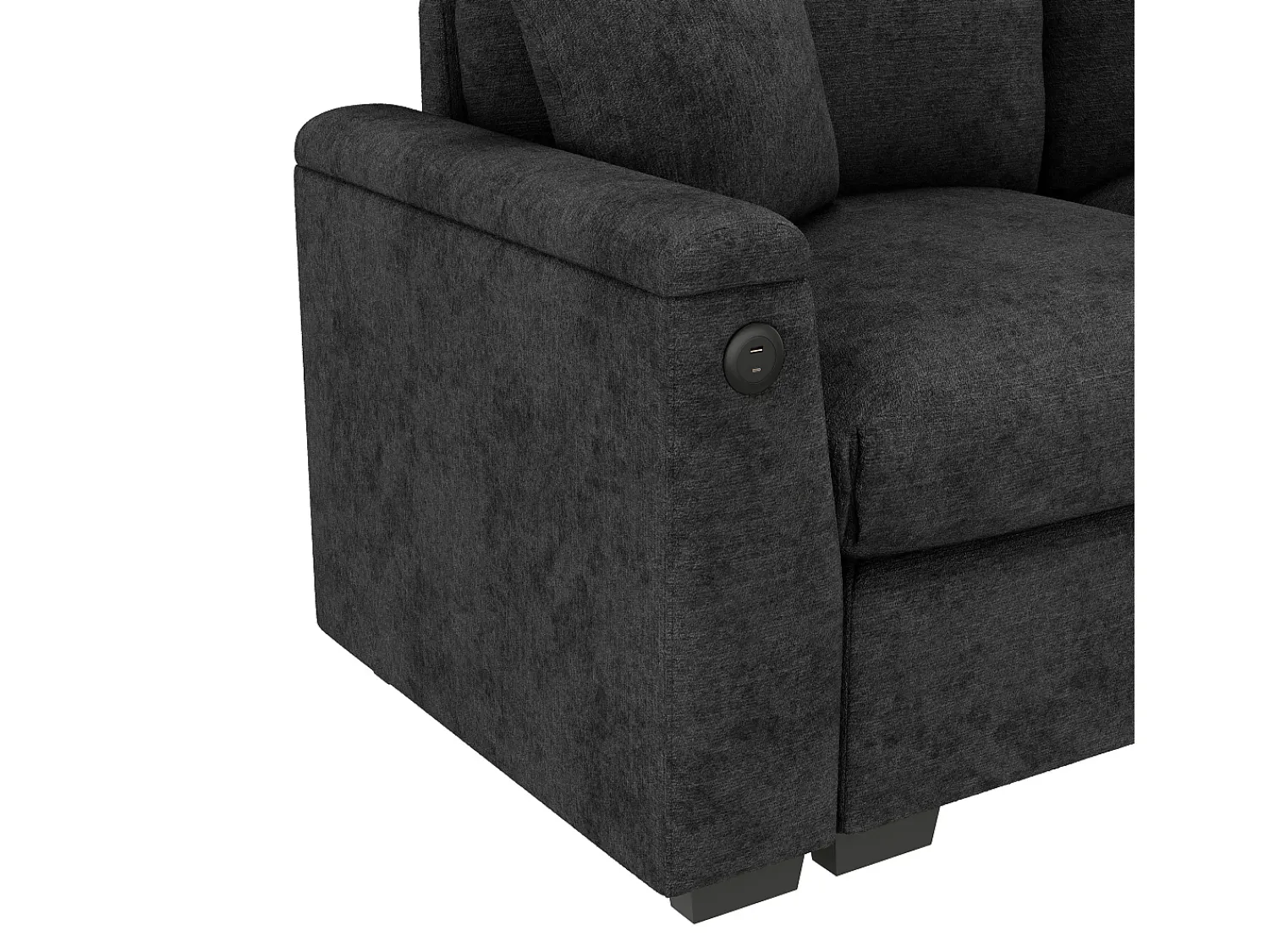 Sofá|ModernLuxe Sofá 3 lugares moderno - con almofadas e mesa dobrável - inclui portas USB e porta-copos - tecido de chenille - cinza Cinzento