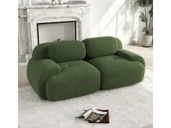 Sofá|DripeX Sofá 2 Lugares Modular de Veludo Cannelado - com 2 Almofadas - 208x103x75cm - Verde