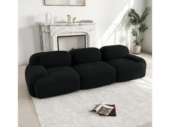 Clearance Sofá 3 Lugares Modular de Veludo Cannelado - com 3 Almofadas - 298x103x75cm - Preto