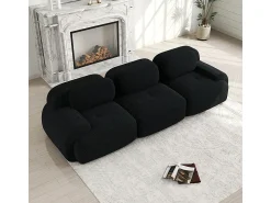 Clearance Sofá 3 Lugares Modular de Veludo Cannelado - com 3 Almofadas - 298x103x75cm - Preto