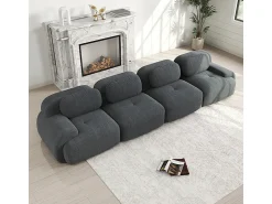 Sofá* Sofá 4 Lugares Modular de Veludo Cannelado - com 4 Almofadas - 388x103x75cm - Cinza Cinzento