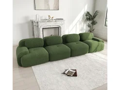 Hot Sofá 4 Lugares Modular de Veludo Cannelado - com 4 Almofadas - 388x103x75cm - Verde