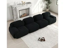 Sofá* Sofá 4 Lugares Modular de Veludo Cannelado - com 4 Almofadas - 388x103x75cm - Preto