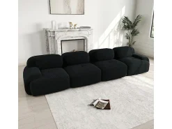Sofá* Sofá 4 Lugares Modular de Veludo Cannelado - com 4 Almofadas - 388x103x75cm - Preto