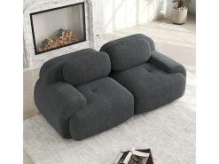 Hot DripeX Sofá 2 Lugares Modular de Veludo Cannelado - com 2 Almofadas - 208x103x75cm - Cinza Cinzento