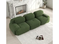Sofá* Sofá 3 Lugares Modular de Veludo Cannelado - com 3 Almofadas - 298x103x75cm - Verde