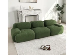 Sofá* Sofá 3 Lugares Modular de Veludo Cannelado - com 3 Almofadas - 298x103x75cm - Verde