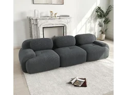 Sofá 3 Lugares Modular de Veludo Cannelado - com 3 Almofadas - 298x103x75cm - Cinza^ Sofá
