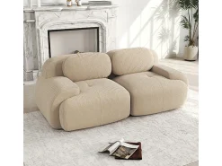 Sofá*DripeX Sofá 2 Lugares Modular de Veludo Cannelado - com 2 Almofadas - 208x103x75cm - Bege