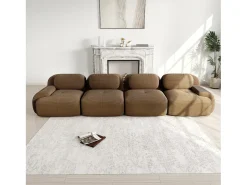 DripeX Sofá 4 lugares modular em Veludo cotelê - com 4 almofadas - 388x103x75cm - Marrom^ Sofá