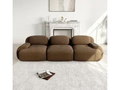 DripeX Sofá 3 lugares modular em Veludo cotelê - com 3 almofadas - 298x103x70cm - Marrom^ Sofá