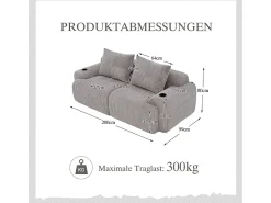 DripeX Sofá 2 lugares modular veludo canelado, porta-copos e bolso lateral, 200x99x80cm,^ Sofá